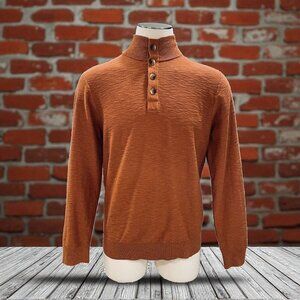 Alesbury Cotton Button Mock‎ Neck Pullover Sweater Rust Knit Fall Core L